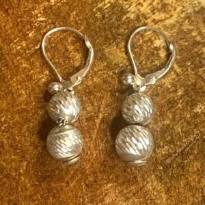 Estate Earrings Sterling Silver Dangle/Drop Diamond Cut Beads
